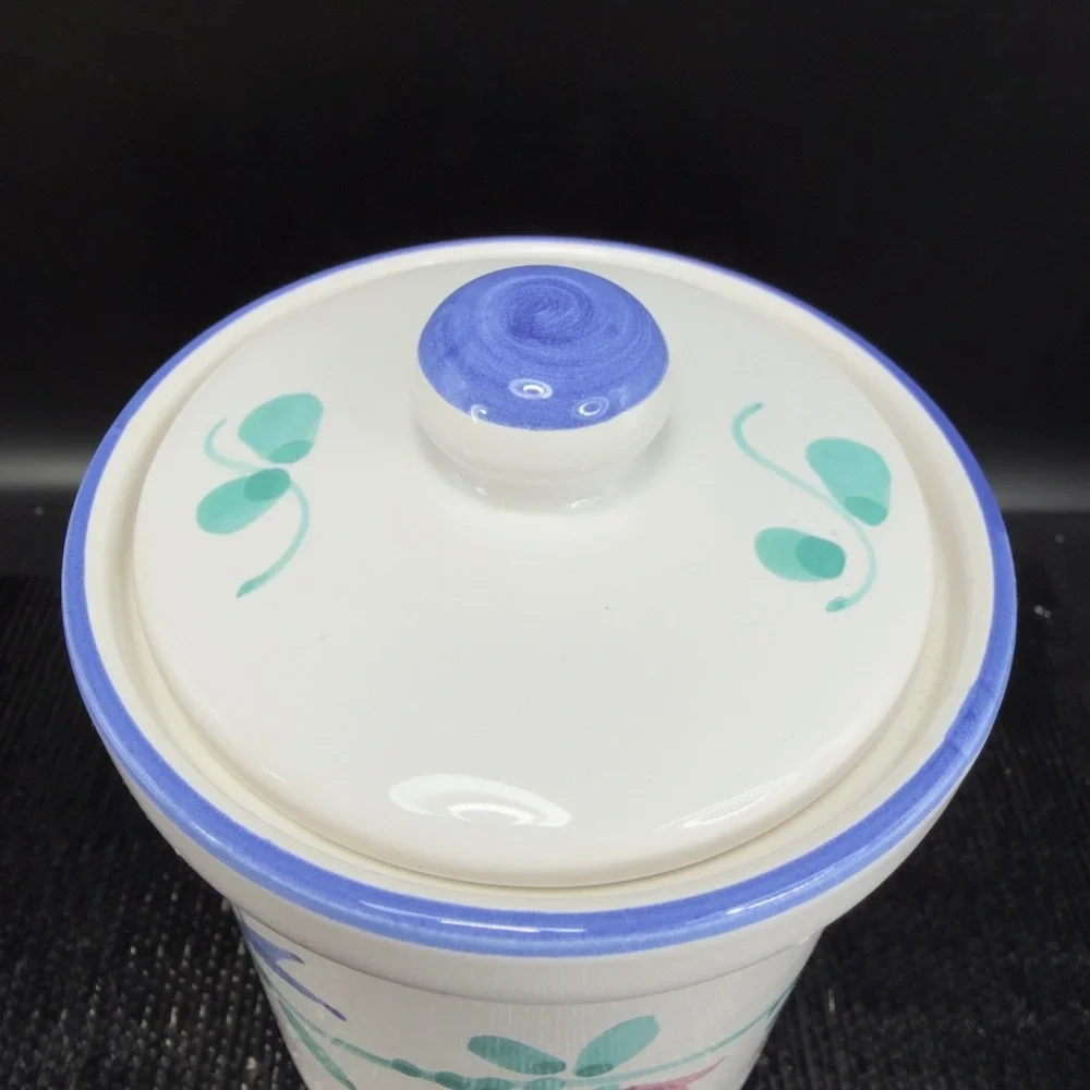 Italian Pottery‎ Floral Painted Ceramic Canister with Lid Kitchen Jar Container